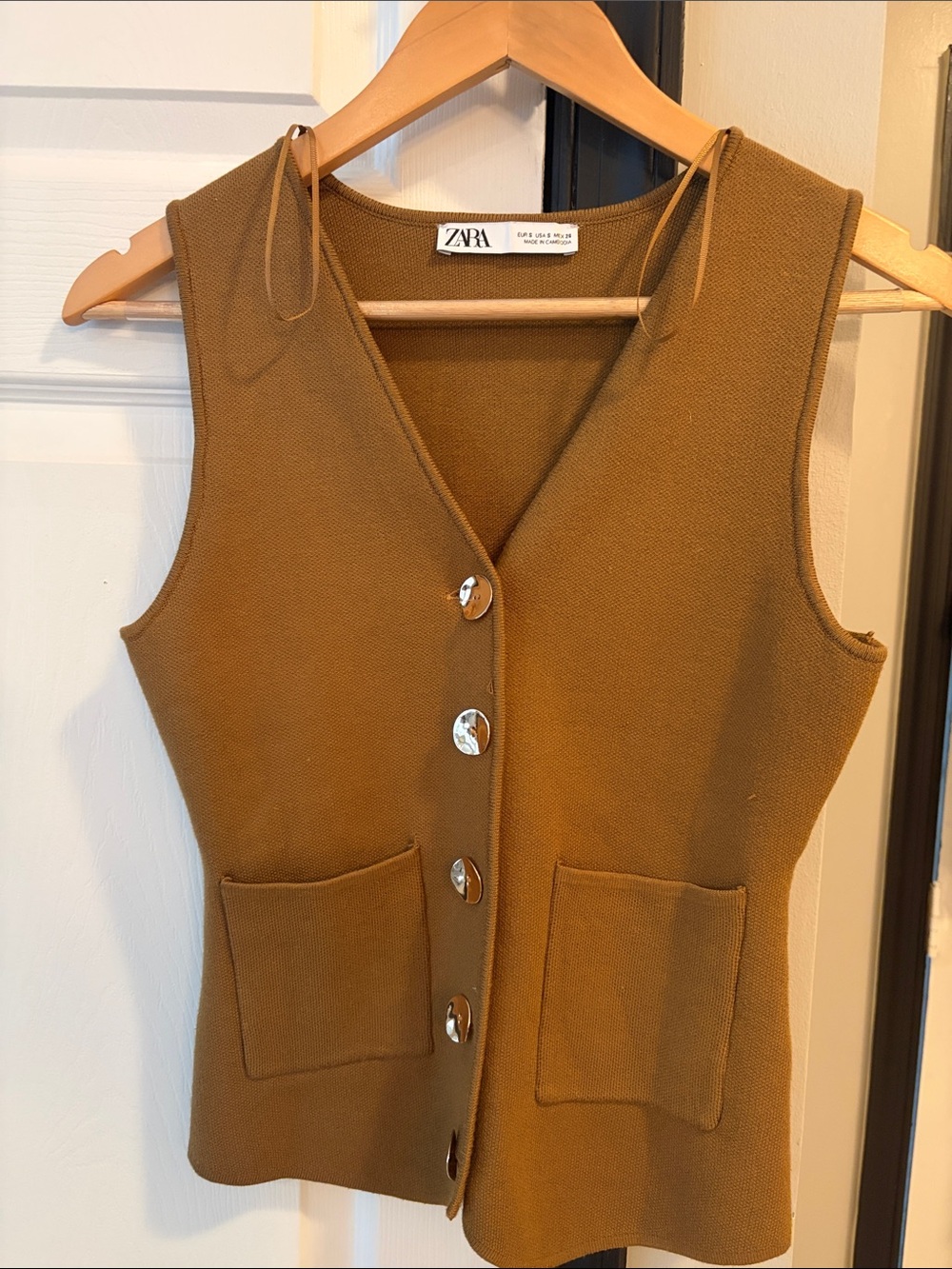 Zara Ochre Button-Front Knit Vest